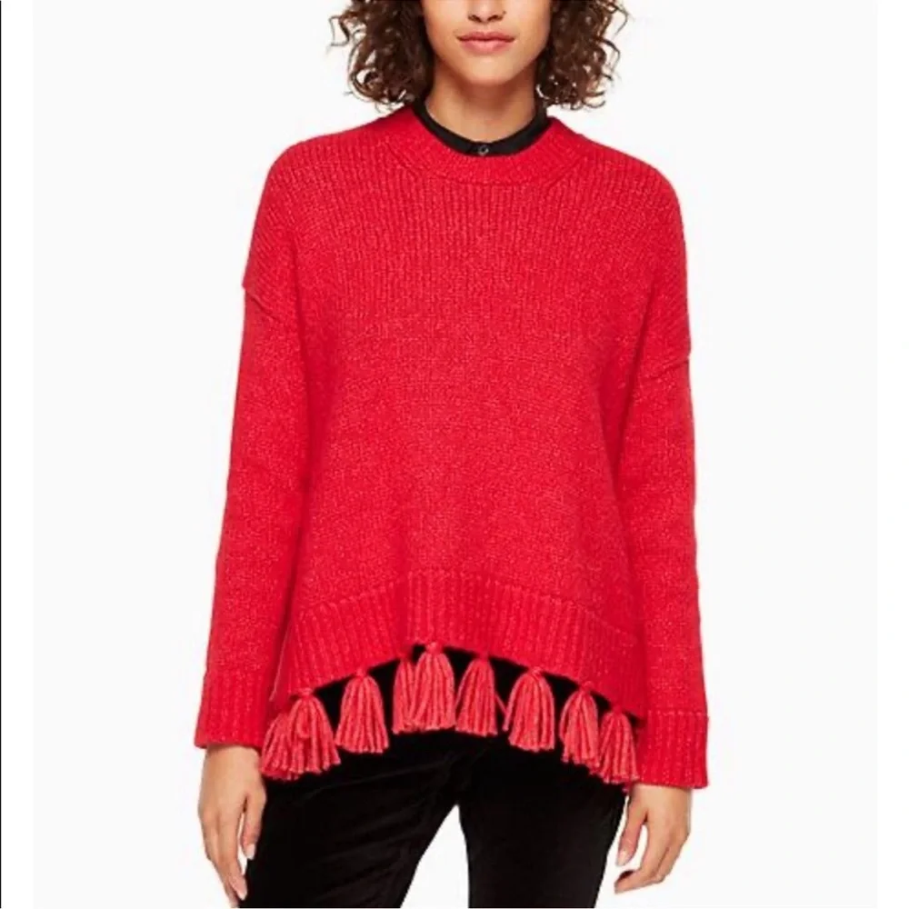 Kate Spade Broome Street Airy Alpaca Tassel Sweater Red Large